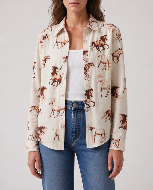 Wild Mustang Blouse Long Sleeve Denim Shirt