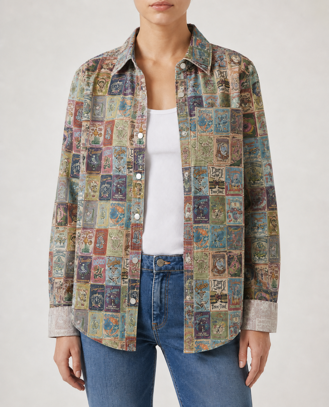Prairie Patchwork Multicolor Patchwork Long Sleeve Denim Shirt