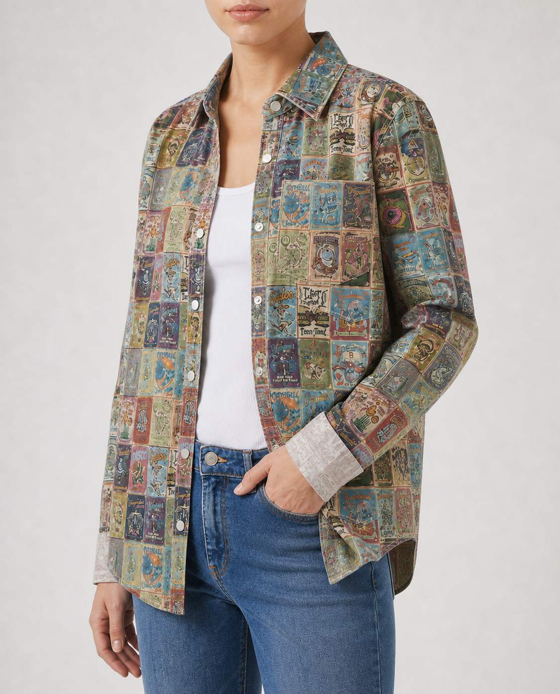 Prairie Patchwork Multicolor Patchwork Long Sleeve Denim Shirt