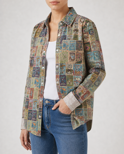 Prairie Patchwork Multicolor Patchwork Long Sleeve Denim Shirt