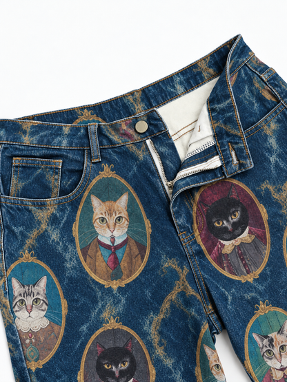 Roanbloom Cat Cavalier Denim Cropped Pants