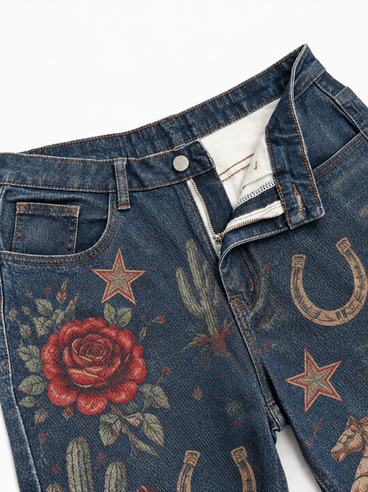 Roanbloom Desert Rose Ride Denim Cropped Pants