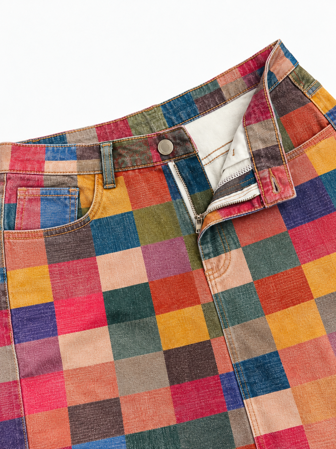 Denim Geometric Western Denim Knee-Length Skirt