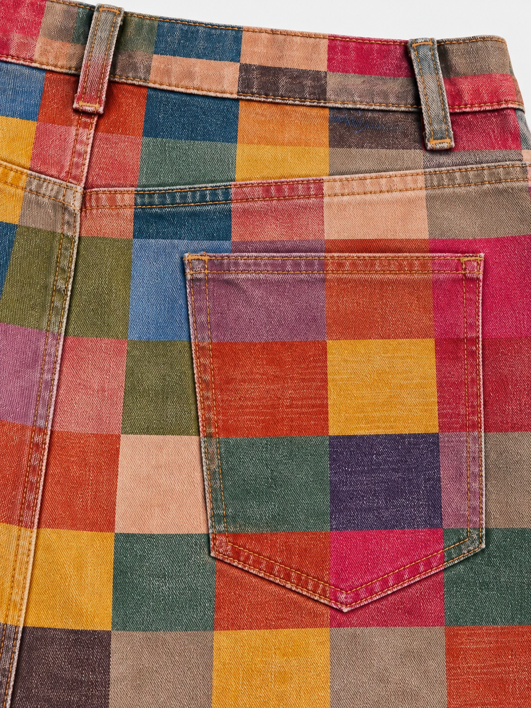 Denim Geometric Western Denim Knee-Length Skirt