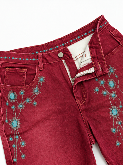 Turquoise Filigree Wave Bootcut Jeans
