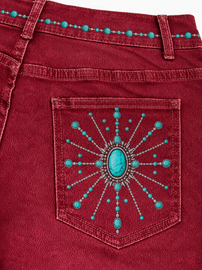 Turquoise Filigree Wave Bootcut Jeans