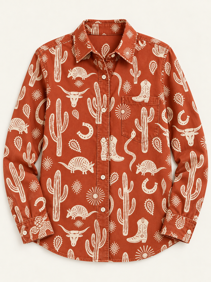 Desert Whispers Long Sleeve Denim Shirt