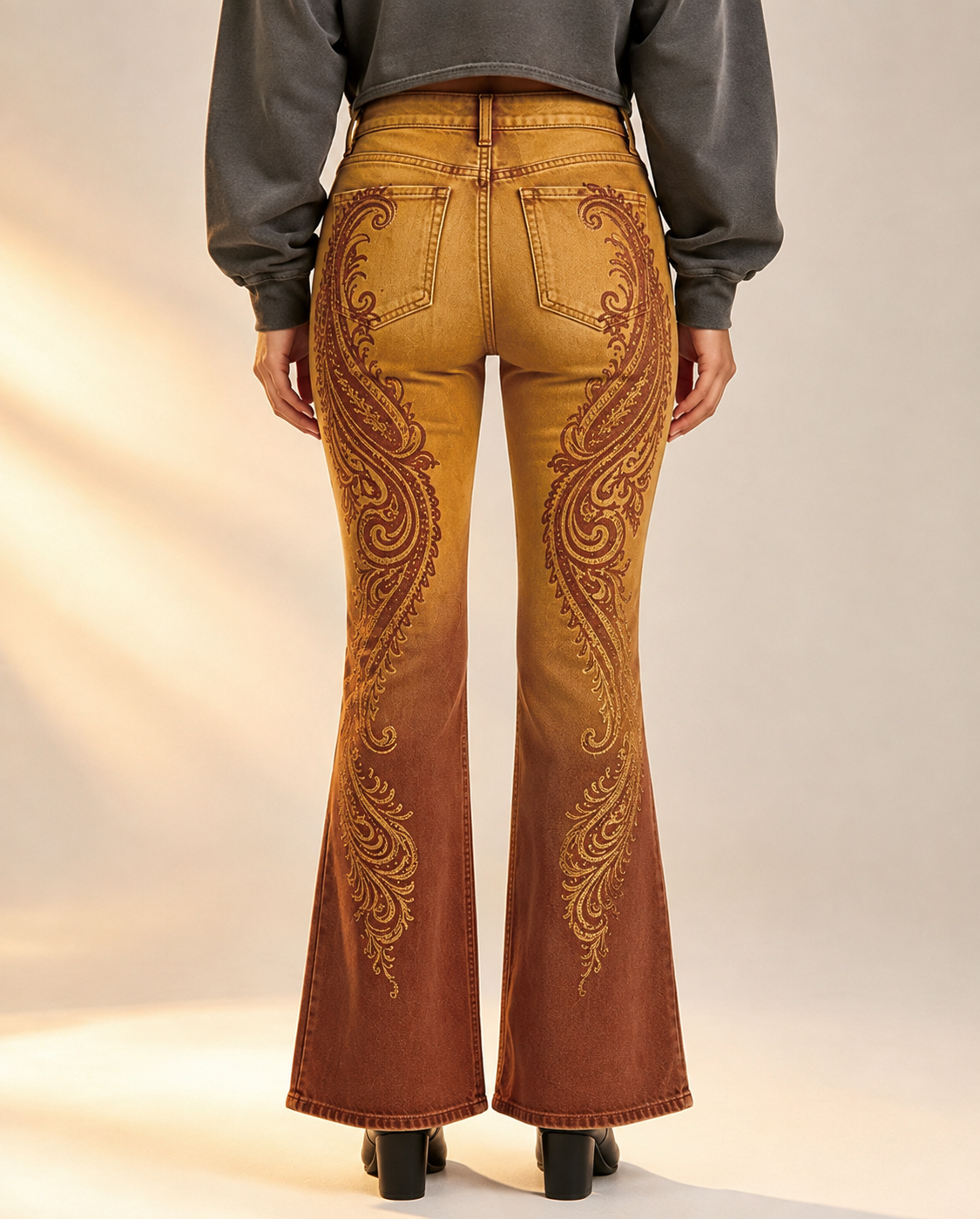 Desert Bloom Mustard Bootcut Jeans