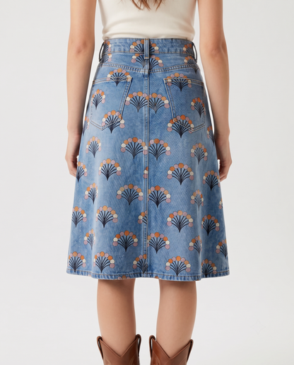 Desert Fan Skirt RB-SKT03 – Back View – Riley – Light Wash