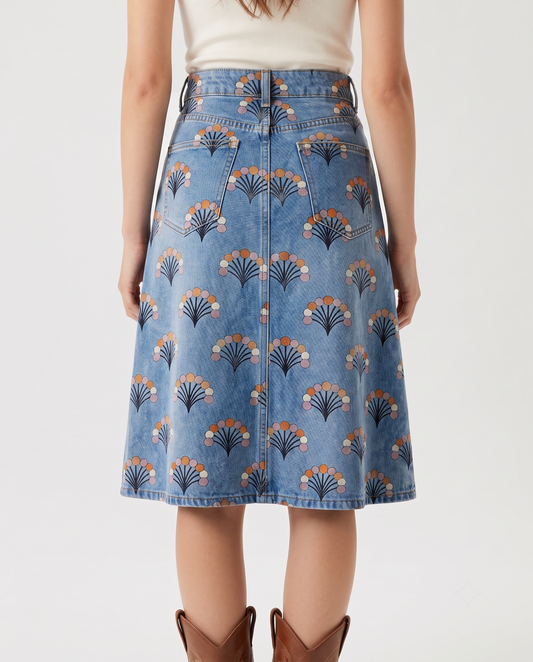 Desert Fan Skirt RB-SKT03 – Back View – Riley – Light Wash