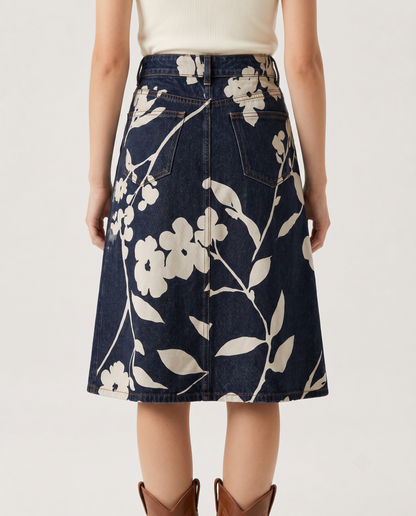 Wild Bloom Skirt RB-SKT03 – Back View – Riley – Dark Indigo