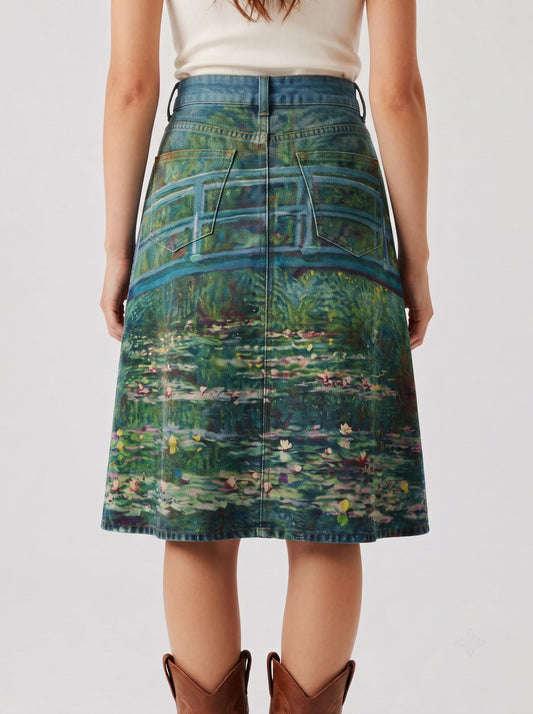 Lariat Lilies RB-SKT03 – Back View – Riley – Medium wash denim with green and blue undertones