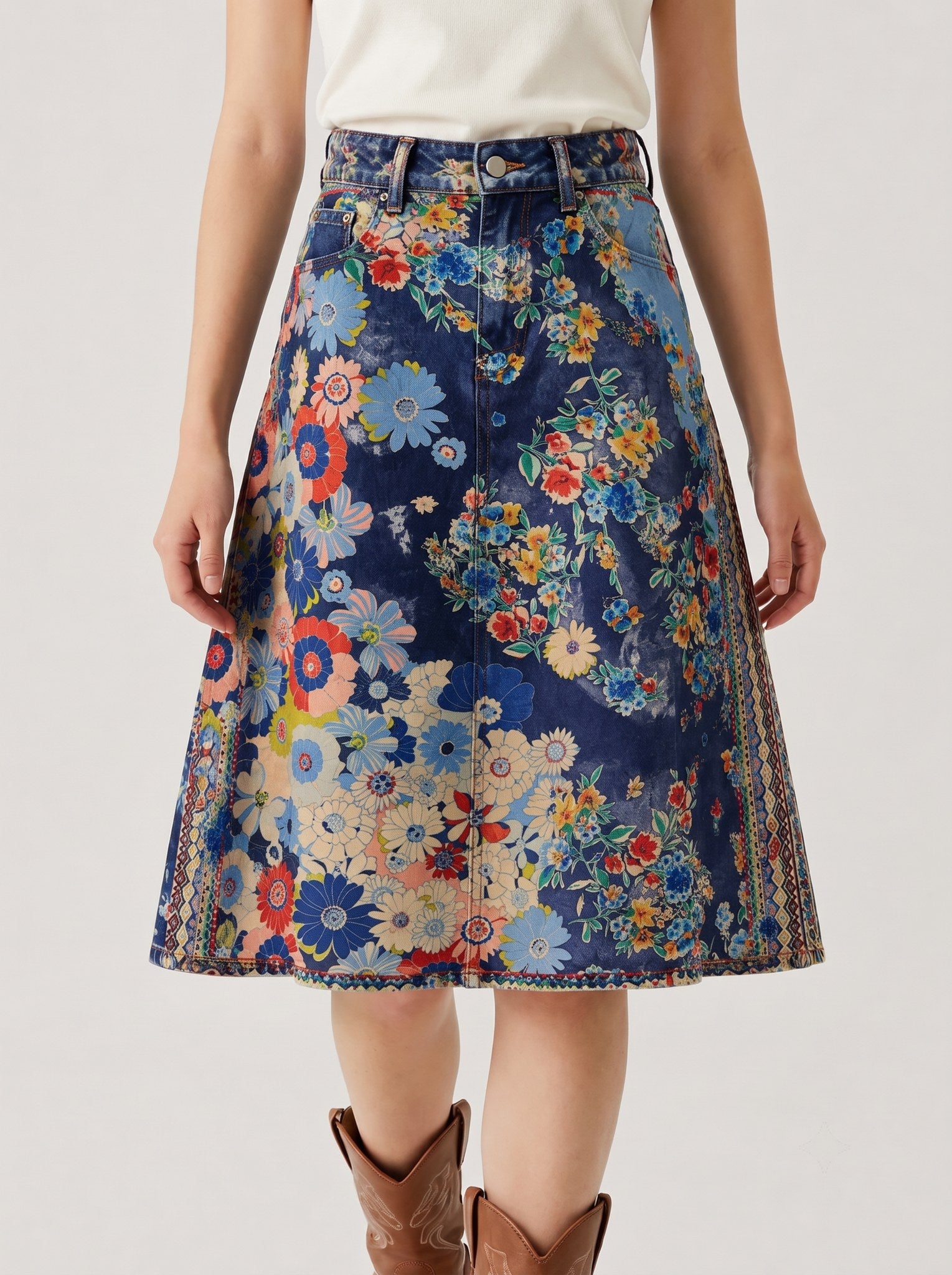 Lariat Bloom Dark RB-SKT03 – Front View – Riley – dark indigo denim wash