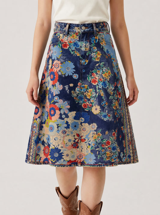 Lariat Bloom Dark RB-SKT03 – Front View – Riley – dark indigo denim wash
