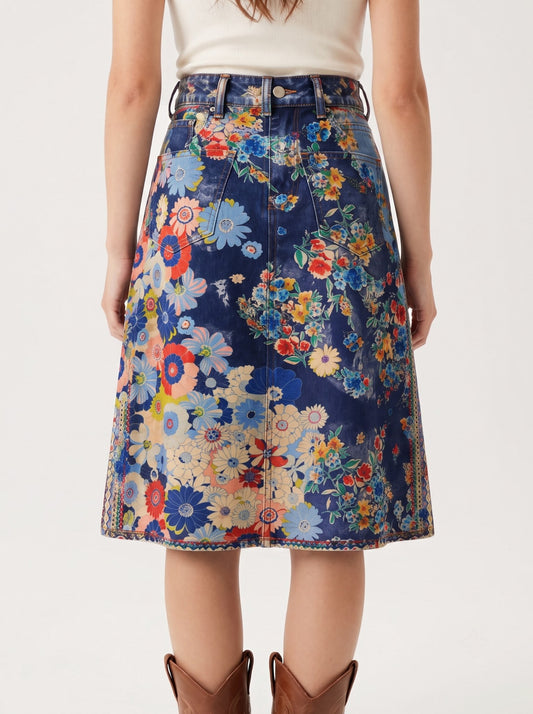 Lariat Bloom Dark RB-SKT03 – Back View – Riley – dark indigo denim wash