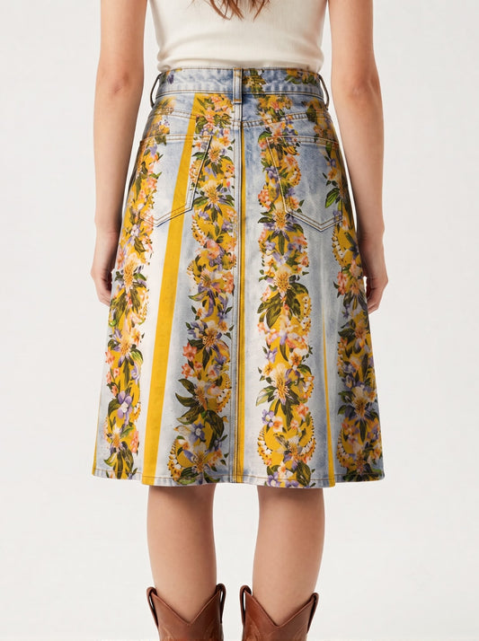 Light Vertical Trail RB-SKT03 – Back View – Riley – light wash denim with vibrant yellow accents