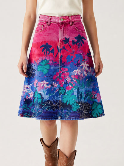 Mesa Lariat Gradient RB-SKT03 – Front View – Riley – Gradient wash from vibrant pink at the waist to deep blue at the hem
