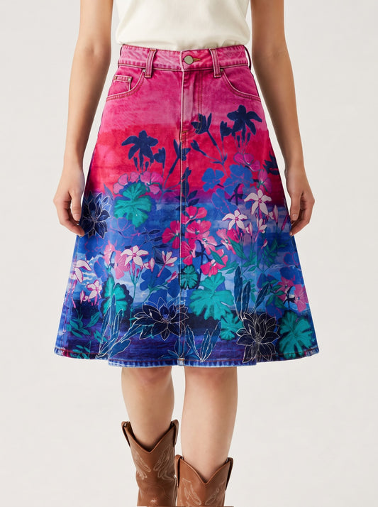 Mesa Lariat Gradient RB-SKT03 – Front View – Riley – Gradient wash from vibrant pink at the waist to deep blue at the hem