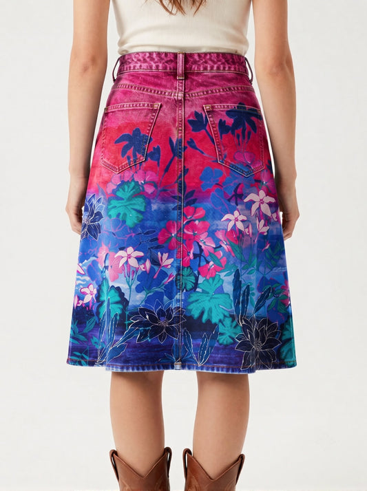 Mesa Lariat Gradient RB-SKT03 – Back View – Riley – Gradient wash from vibrant pink at the waist to deep blue at the hem