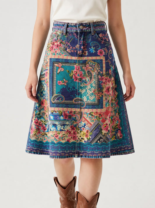 Deep Paisley Trail RB-SKT03 – Front View – Riley – Deep indigo blue
