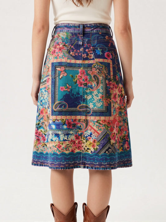 Deep Paisley Trail RB-SKT03 – Back View – Riley – Deep indigo blue
