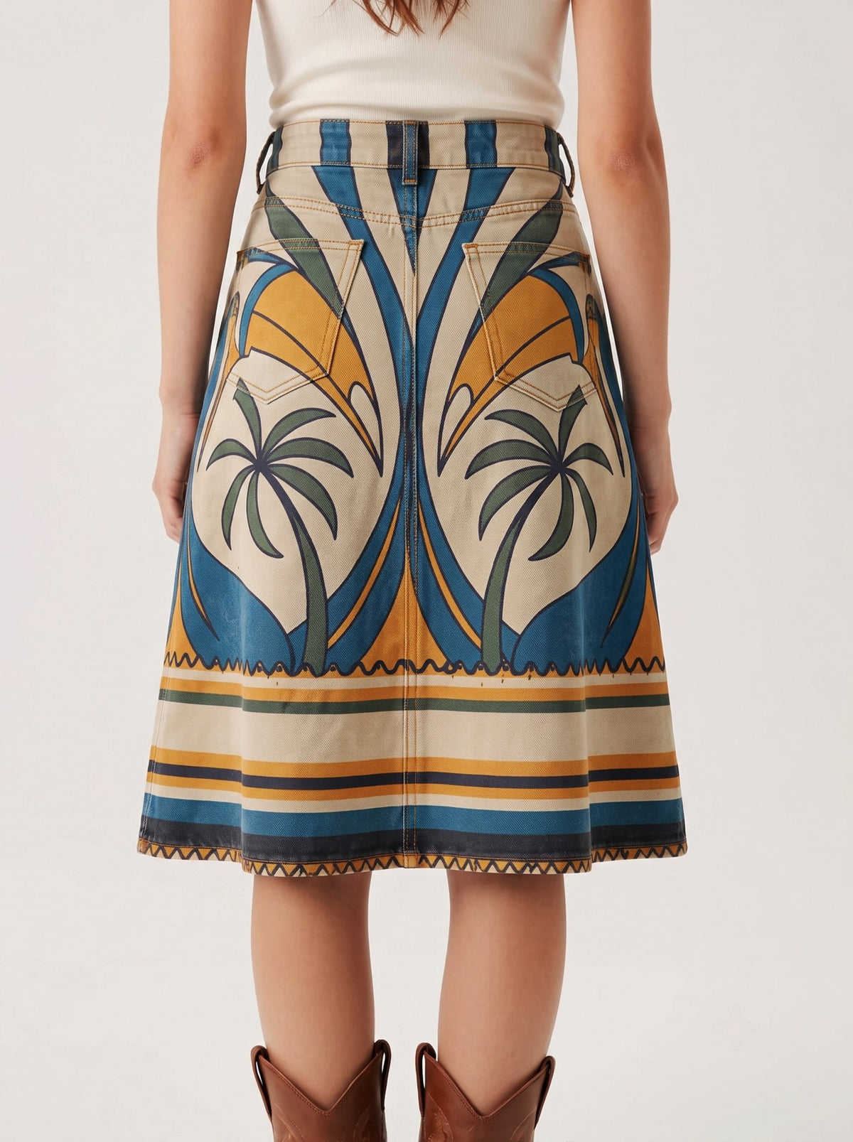 Mesa Lariat Cream RB-SKT03 – Back View – Riley – cream with blue, mustard yellow, and green accents