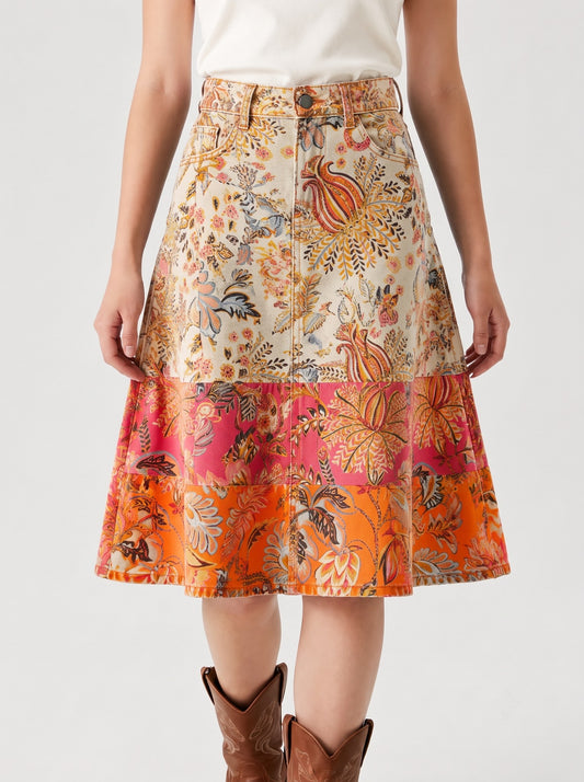 Prairie Spur Multi-color RB-SKT03 – Front View – Riley – Multi-color with cream, coral, pink, and orange tones