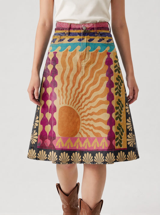 Mesa Spur RB-SKT03 – Front View – Riley – Multicolor with dominant earthy tones including mustard yellow, terracotta, magenta, teal, and black