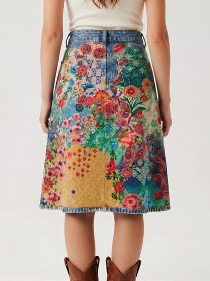 Medium Patchwork Trail RB-SKT03 – Back View – Riley – Medium wash denim