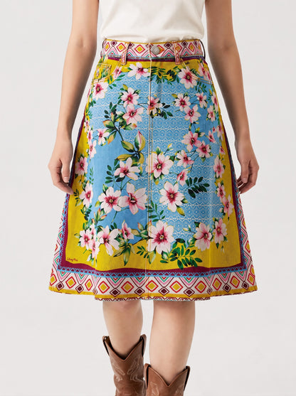 Lariat Thistle Light RB-SKT03 – Front View – Riley – Light blue denim with vibrant yellow border