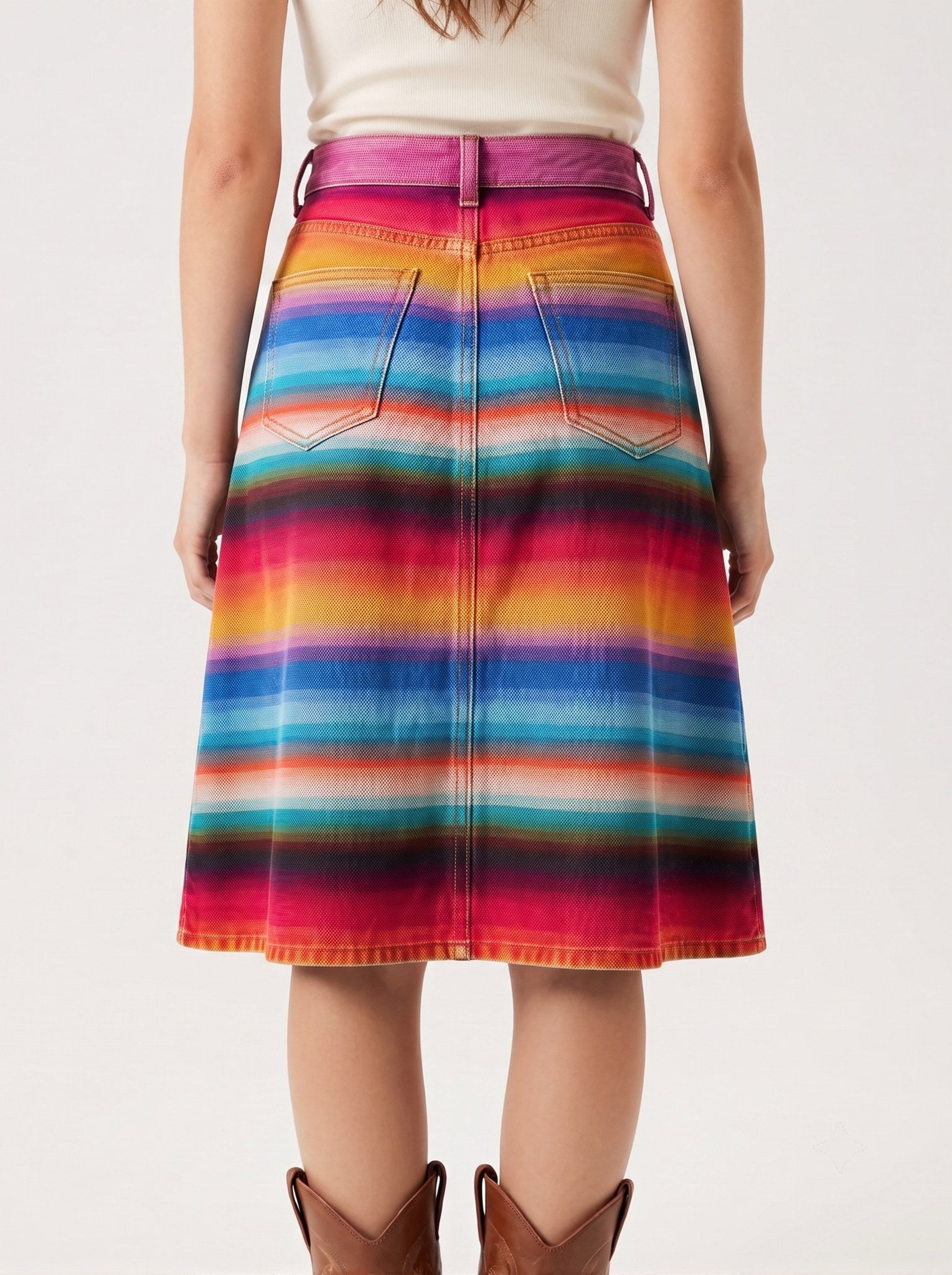 Mesa Lariat Multicolored RB-SKT03 – Back View – Riley – Multicolored gradient with vibrant hues of pink, purple, blue, orange, and red