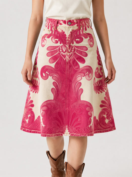 Lariat Thistle Cream RB-SKT03 – Front View – Riley – Cream base with vibrant fuchsia pink