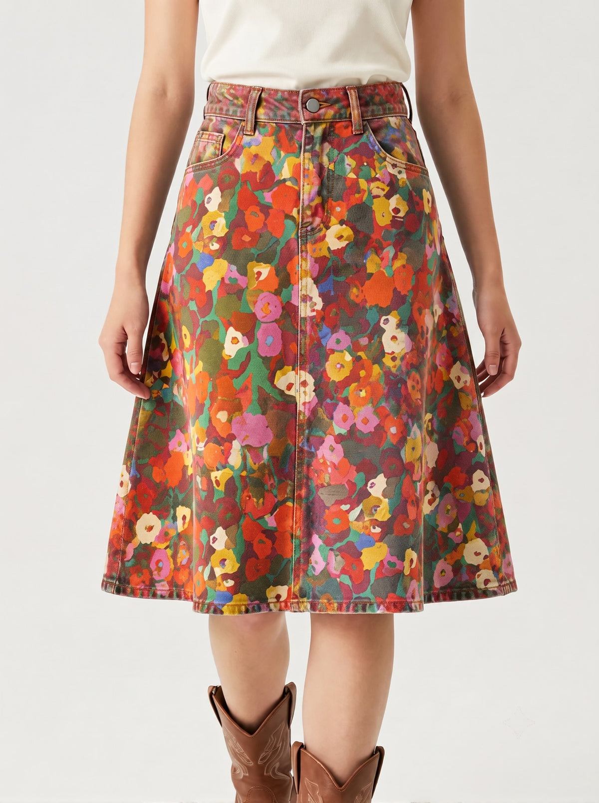 Multicolored Abstract Trail RB-SKT03 – Front View – Riley – Multicolored with deep red, green, and earthy base tones