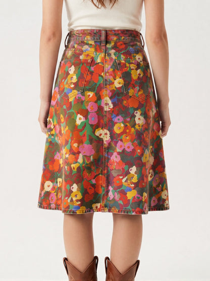 Multicolored Abstract Trail RB-SKT03 – Back View – Riley – Multicolored with deep red, green, and earthy base tones