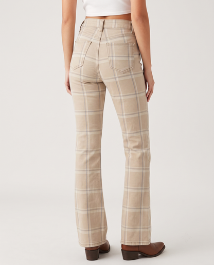 Plaid Ridge Beige Bootcut Jeans – Back View – Riley – Beige