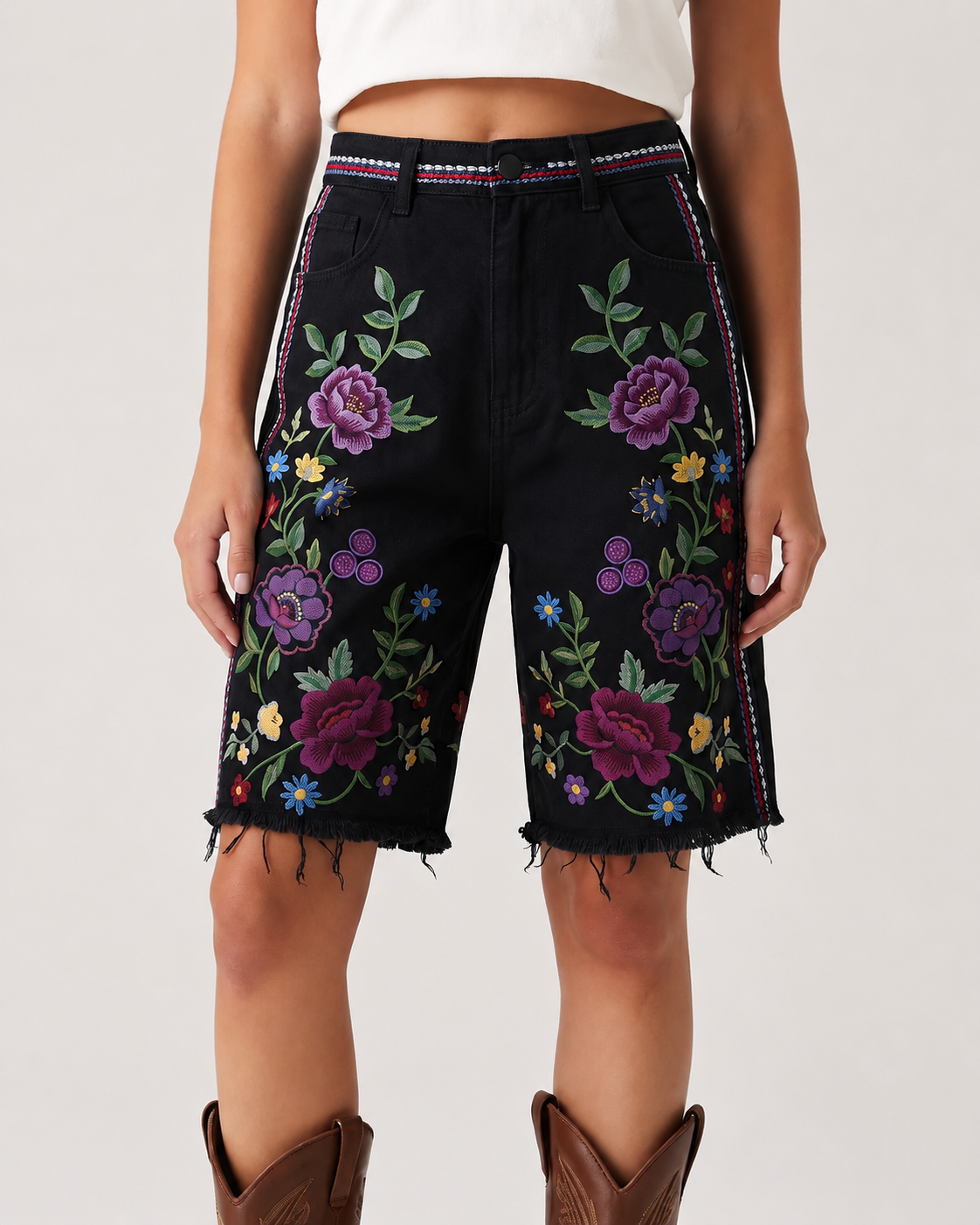 Desert Bloom Black Bermuda Shorts