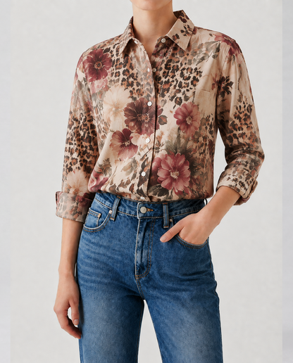 Desert Bloom Beige Long Sleeve Denim Shirt