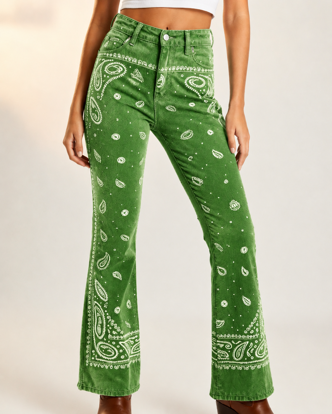 Classic Red Bandana Bootcut Jeans