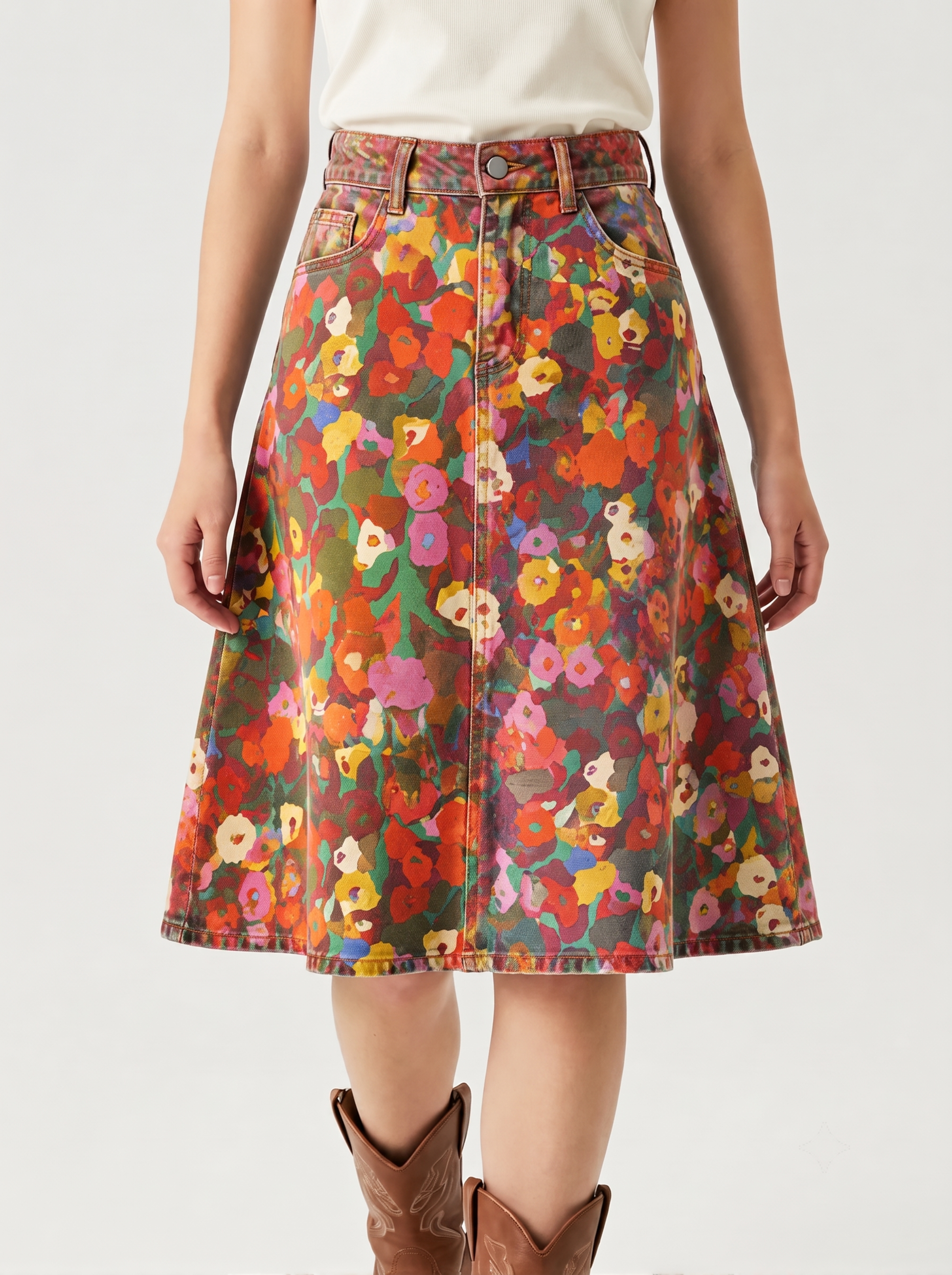 Multicolored Abstract Trail RB-SKT03 – Front View – Riley – Multicolored with deep red, green, and earthy base tones