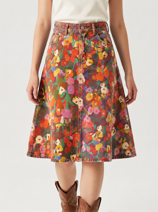 Multicolored Abstract Trail RB-SKT03 – Front View – Riley – Multicolored with deep red, green, and earthy base tones