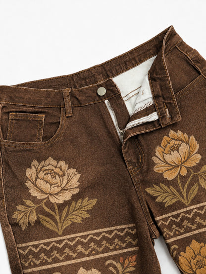 Desert Bloom Brown Floral 2 Bootcut Jeans