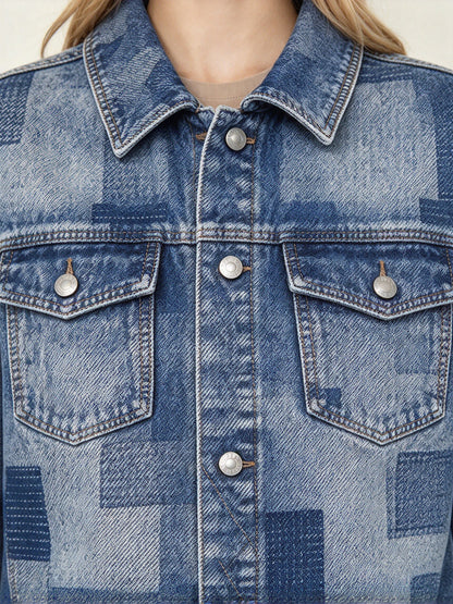 Frontier Quilt Cropped Denim Jacket