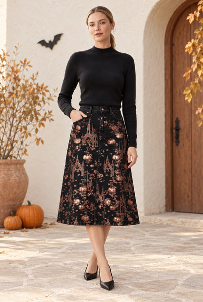 Harvest Castle Ankle-Length Denim Skirt