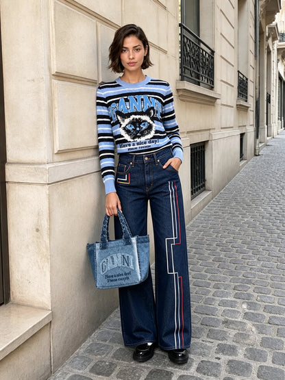 Rodeo Stitch Lines High-Rise Straight-Leg Jeans