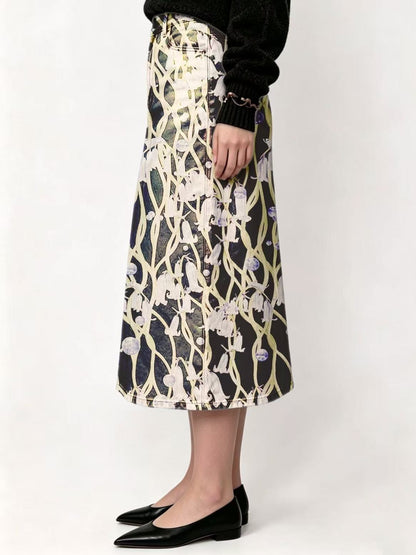 Prairie Blossom Ankle-Length Denim Skirt