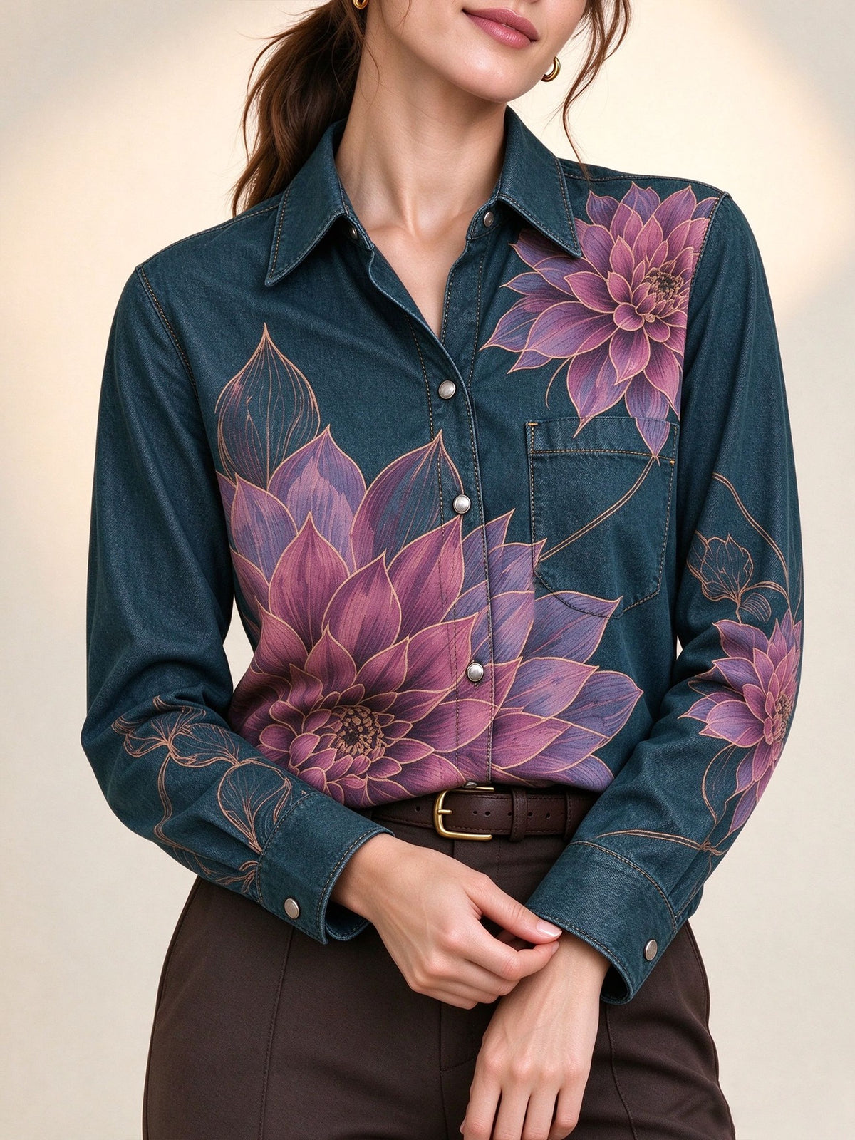 Desert Dahlia Dream Long Sleeve Denim Shirt