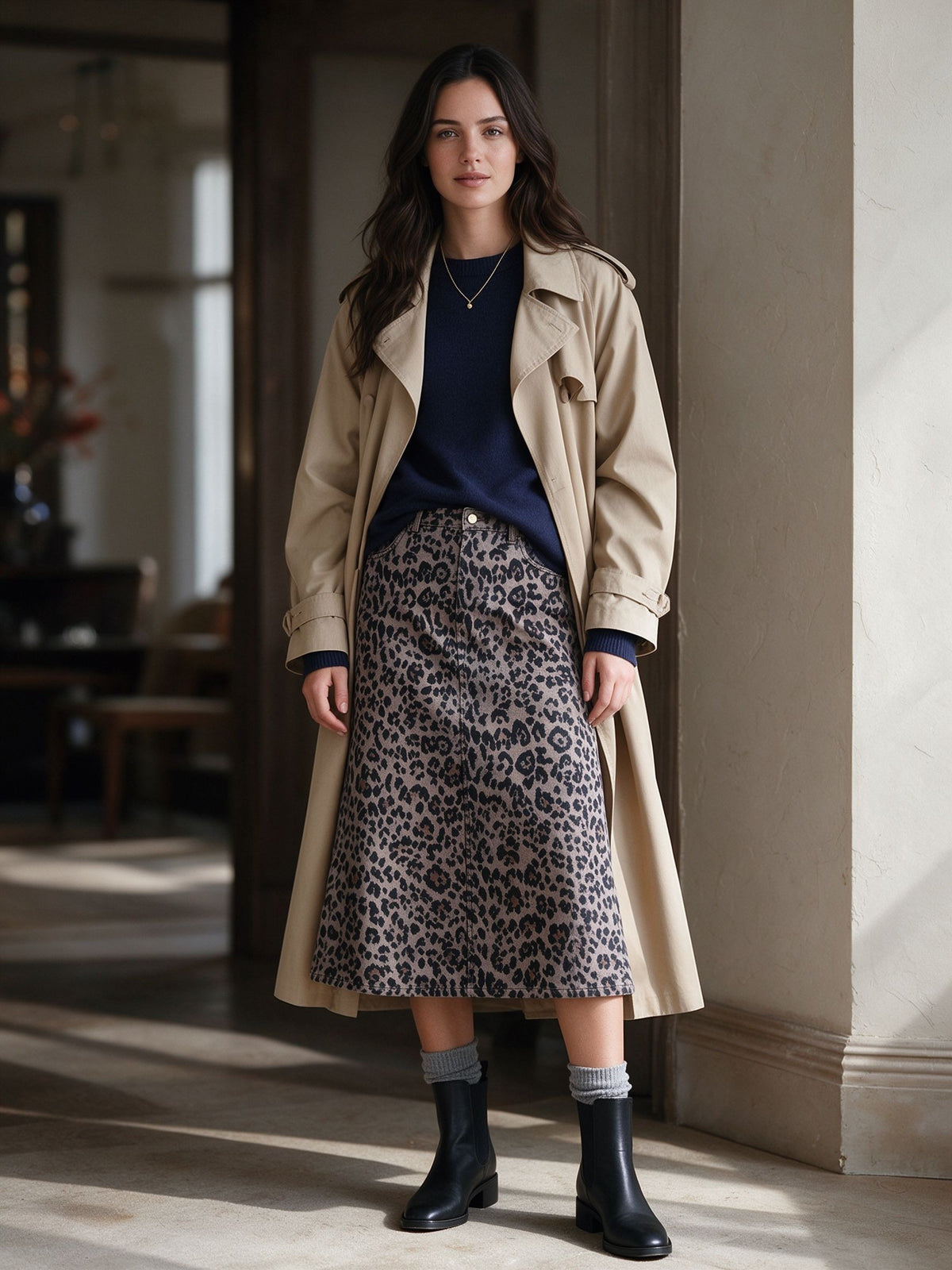 Desert Wildcat Trace Ankle-Length Denim Skirt