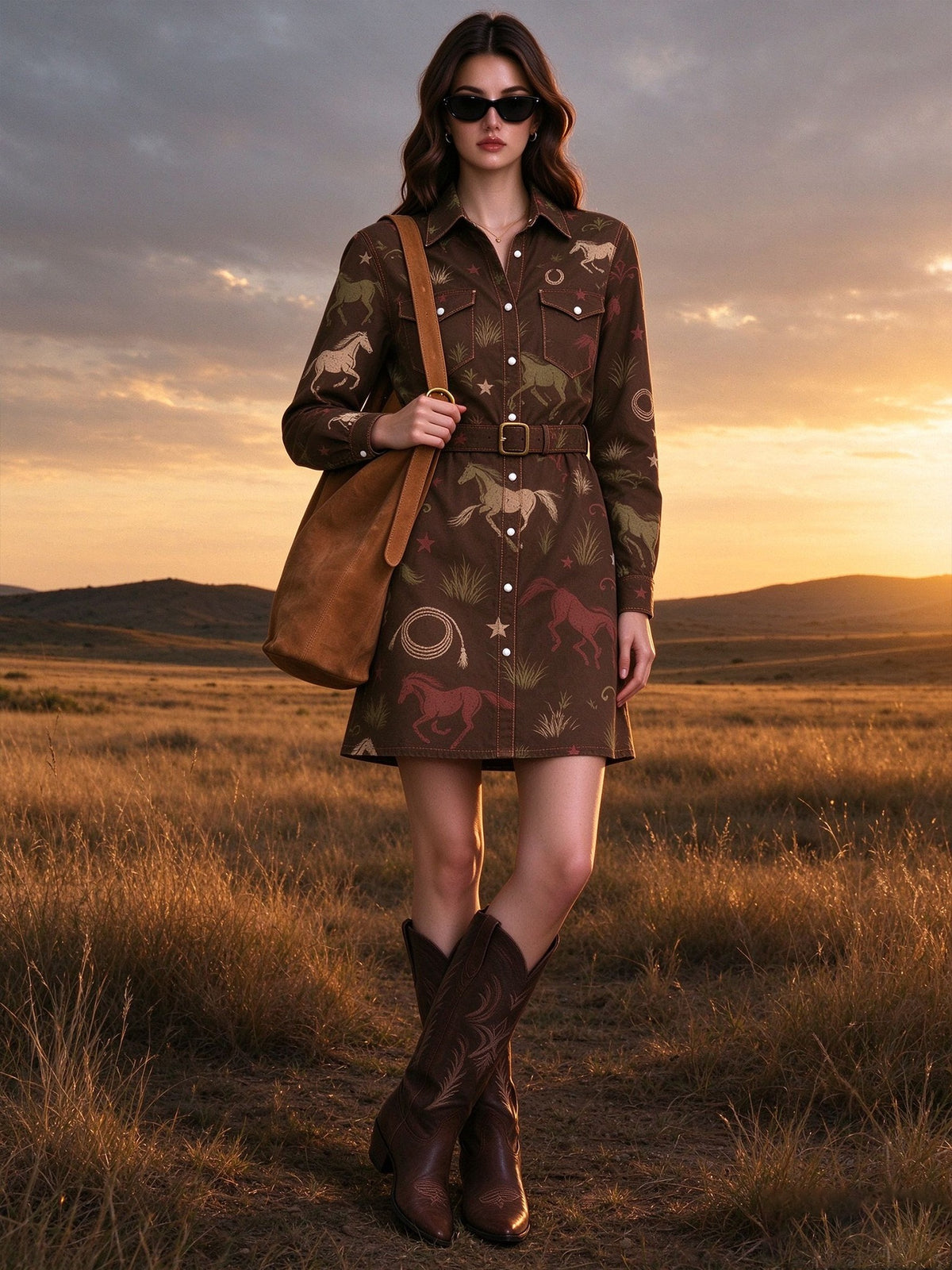 Sagebrush Ride Belted Shirt Dress