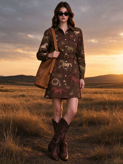 Sagebrush Ride Belted Shirt Dress