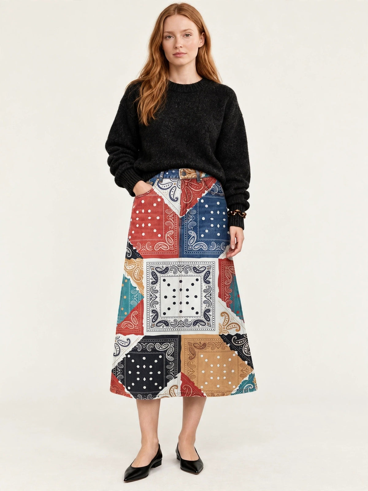 Tooled Concho Heritage Ankle-Length Denim Skirt